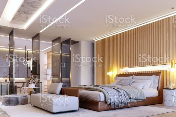 3d rendering,3d illustration, Interior Scene and  Mockup,interior render bedroom modern style,decorate the headboard.